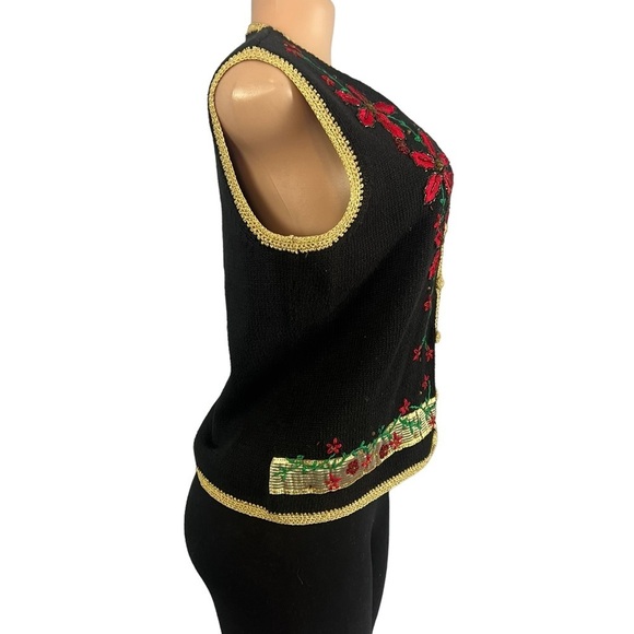 3/$30 🍂 Designer Original Studio Joy Vintage Christmas Poinsettia Vest - Picture 4 of 8